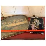 Religious Wall Decor Lot Framed Last Supper & Maria Woven Panel