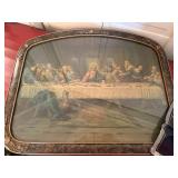 Religious Wall Decor Lot Framed Last Supper & Maria Woven Panel