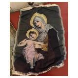 Religious Wall Decor Lot Framed Last Supper & Maria Woven Panel