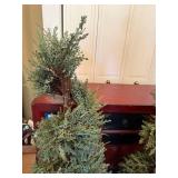 Pair Faux Spiral Topiary Trees in Urn Planters w/ Lights Approx 48in