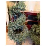 Pair Faux Spiral Topiary Trees in Urn Planters w/ Lights Approx 48in