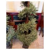 Pair Faux Spiral Topiary Trees in Urn Planters w/ Lights Approx 48in