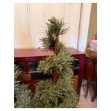 Pair Faux Spiral Topiary Trees in Urn Planters w/ Lights Approx 48in