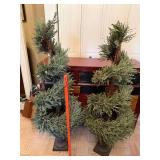 Pair Faux Spiral Topiary Trees in Urn Planters w/ Lights Approx 48in