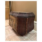 Vintage Octagonal Wicker Look Sewing Basket Storage Box Pastoral Scene