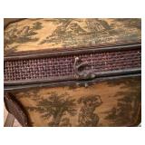 Vintage Octagonal Wicker Look Sewing Basket Storage Box Pastoral Scene