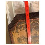 Vintage Octagonal Wicker Look Sewing Basket Storage Box Pastoral Scene