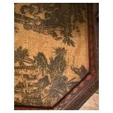 Vintage Octagonal Wicker Look Sewing Basket Storage Box Pastoral Scene