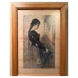 Vintage Framed Marguerite Antique Steel Engraving r Print by Jean-Baptiste Bertrand Victorian Portrait 1800