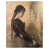 Vintage Framed Marguerite Antique Steel Engraving r Print by Jean-Baptiste Bertrand Victorian Portrait 1800