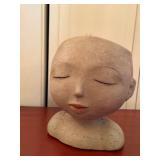 Ceramic Girl Head Bust Sculpture Closed Eyes Art Pottery Figure 8in