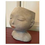 Ceramic Girl Head Bust Sculpture Closed Eyes Art Pottery Figure 8in