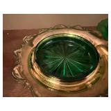 Vintage Green Glass Covered Butter Dishes Lot of 2 Pressed Glass