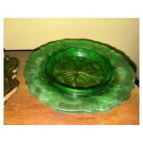 Vintage Green Glass Covered Butter Dishes Lot of 2 Pressed Glass