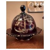 Amethyst Glass Creamer Sugar Bowl Butter Dish Set Gold Floral Decor