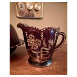 Amethyst Glass Creamer Sugar Bowl Butter Dish Set Gold Floral Decor