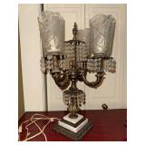 Vintage 4 Light Crystal Prism Table Lamp Cut Glass Shades Marble Base