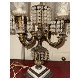 Vintage 4 Light Crystal Prism Table Lamp Cut Glass Shades Marble Base
