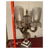 Vintage 4 Light Crystal Prism Table Lamp Cut Glass Shades Marble Base