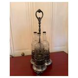 Meriden B Co Quadruple Plate Triple Cruet Set w Quart Bottles