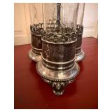 Meriden B Co Quadruple Plate Triple Cruet Set w Quart Bottles