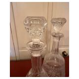 Set of 3 Cut Glass Crystal Decanters w Stoppers Barware 11-13in