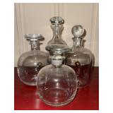 4 Clear Glass Decanters with Stoppers Mixed Shapes Barware Set