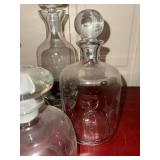 4 Clear Glass Decanters with Stoppers Mixed Shapes Barware Set