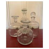 4 Clear Glass Decanters with Stoppers Mixed Shapes Barware Set