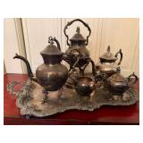 Vintage Silverplate Tea Coffee Service Set Tray 6 Pc Ornate Victorian