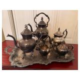 Vintage Silverplate Tea Coffee Service Set Tray 6 Pc Ornate Victorian