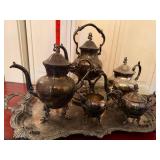 Vintage Silverplate Tea Coffee Service Set Tray 6 Pc Ornate Victorian