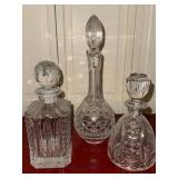 Waterford & Cut Crystal Decanter Lot 3 Pc Barware w Stoppers