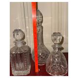 Waterford & Cut Crystal Decanter Lot 3 Pc Barware w Stoppers