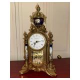 Imperial Italian Style Mantel Clock Gilt Blue Porcelain Quartz 15in