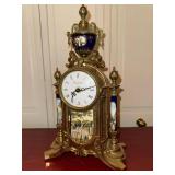 Imperial Italian Style Mantel Clock Gilt Blue Porcelain Quartz 15in