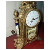Imperial Italian Style Mantel Clock Gilt Blue Porcelain Quartz 15in