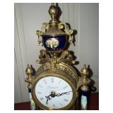Imperial Italian Style Mantel Clock Gilt Blue Porcelain Quartz 15in