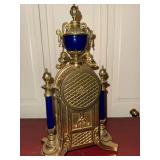 Imperial Italian Style Mantel Clock Gilt Blue Porcelain Quartz 15in