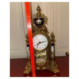 Imperial Italian Style Mantel Clock Gilt Blue Porcelain Quartz 15in