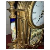Imperial Italian Style Mantel Clock Gilt Blue Porcelain Quartz 15in