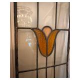 Antique Leaded Stained Glass Window Panels Pair Floral Tulip Design