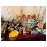 Mixed Easter Decor Lot Basket Eggs Rabbits Fitz & Floyd Accent Pieces