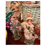 Mixed Easter Decor Lot Basket Eggs Rabbits Fitz & Floyd Accent Pieces