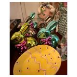 Mixed Easter Decor Lot Basket Eggs Rabbits Fitz & Floyd Accent Pieces
