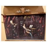 Vintage Framed Tapestry Wall Art Music Scene Gilt Ornate Frame 35in