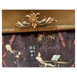 Vintage Framed Tapestry Wall Art Music Scene Gilt Ornate Frame 35in