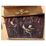 Vintage Framed Tapestry Wall Art Music Scene Gilt Ornate Frame 35in