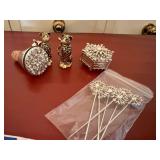 St. John Home Set Including  Leopard Salt and Pepper Shakers, Snowflake Bottle Stopper and Rhinestone Holder Picks