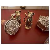 St. John Home Set Including  Leopard Salt and Pepper Shakers, Snowflake Bottle Stopper and Rhinestone Holder Picks